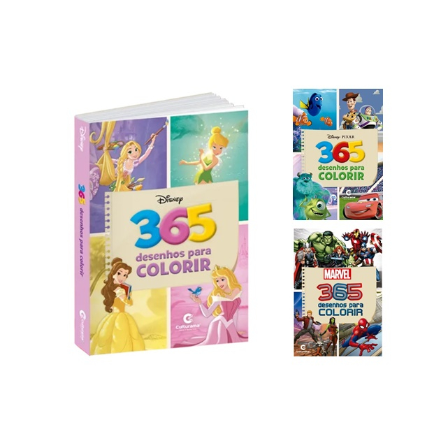 🎨Kit 365 Desenhos - Disney Turma Mônica Heróis Vingadores Princesas Marvel